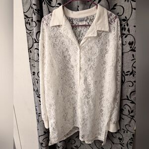 Vintage 70's RETRO all lace white blouse 1X C49
